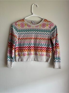 Old Navy Cream Fair Isle Crewneck Sweater with Multicolor Pattern